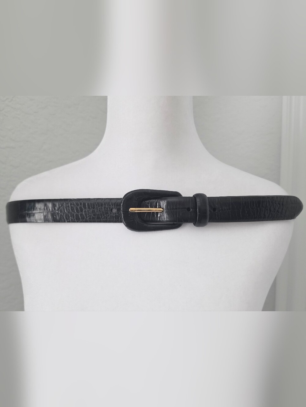 Lauren Ralph Lauren Women's Black Crocodile Embossed Italian Leather Belt M